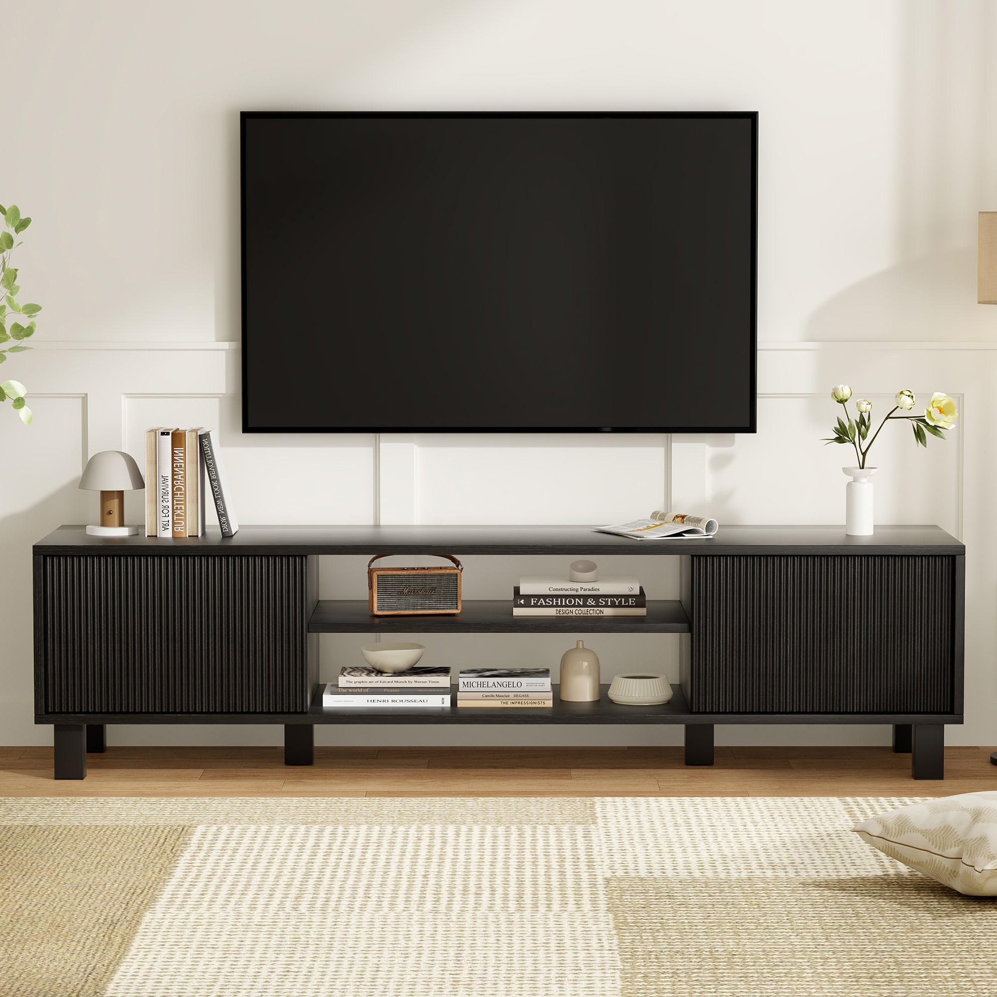 Modern TV Stand for Up to 70'' TVs, Large Media Console with Storage & Open Shelves, Stylish Entertainment Center