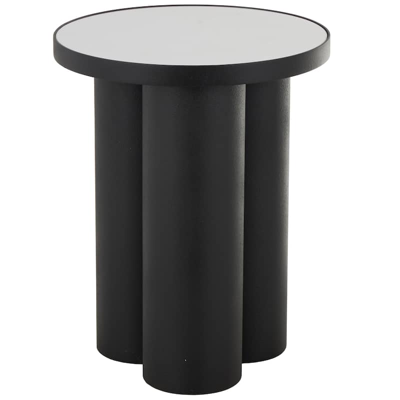 Black Metal Side End Accent Table with White Marble Tabletop