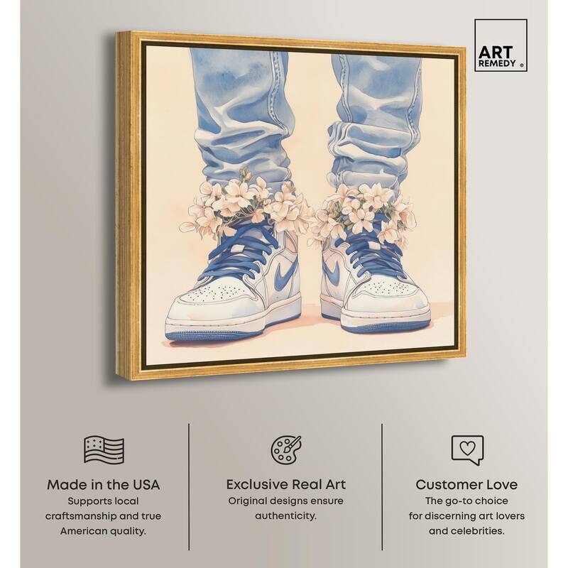 Gentle Blue Sneakers and Flowers Canvas by Art Remedy