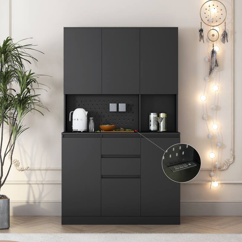 GDFStudio - Hadley 72" Farmhouse Bar MDF Cabinet with Sliding Barn Door, Kitchen Buffet and Coffee Bar Sideboard