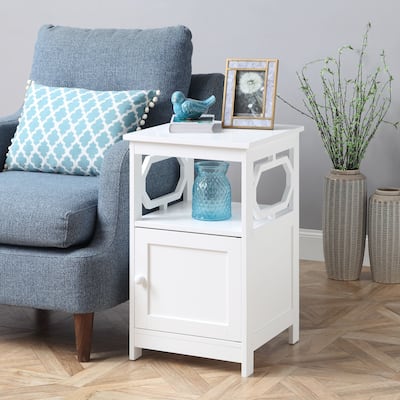 End Table with Cabinet and Open Shelf Storage, Stylish Octagon Design, Compact MDF Side Table for Living Room or Bedroom - 16