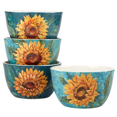 Certified International Golden Sunflowers Set of 4 Ice Cream Bowls - 5.25" Diam x 3"