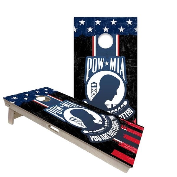slide 2 of 6, POW MIA Not Forgotten Regulation 2x4 Cornhole Board Set All-Weather - Include Carrying Case