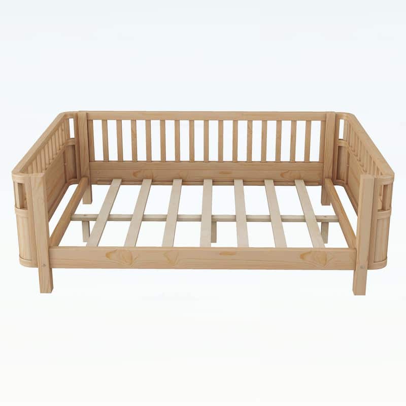 Wood Platform Bed,Low Profile Design with Safety Rails,Ideal for Boys and Girls