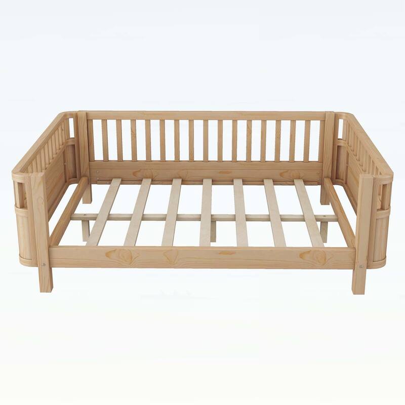 Wood Platform Bed with Safety Rails,and Versatile Use