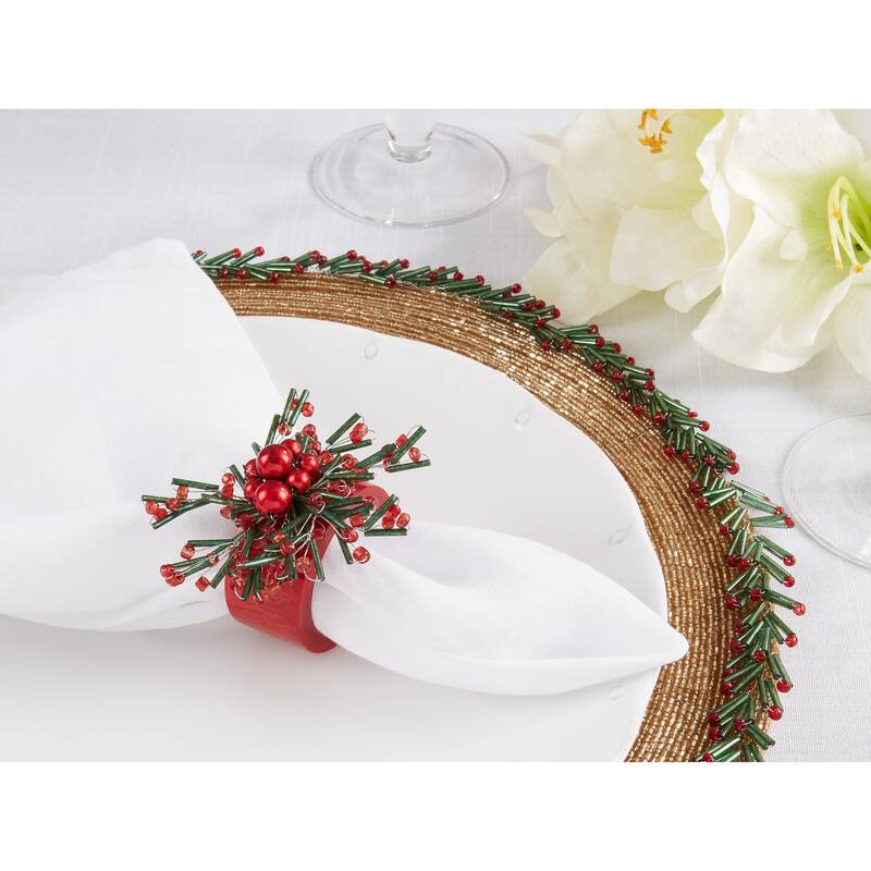 Festive Finery Beaded Napkin Ring (Set of 4) - Red