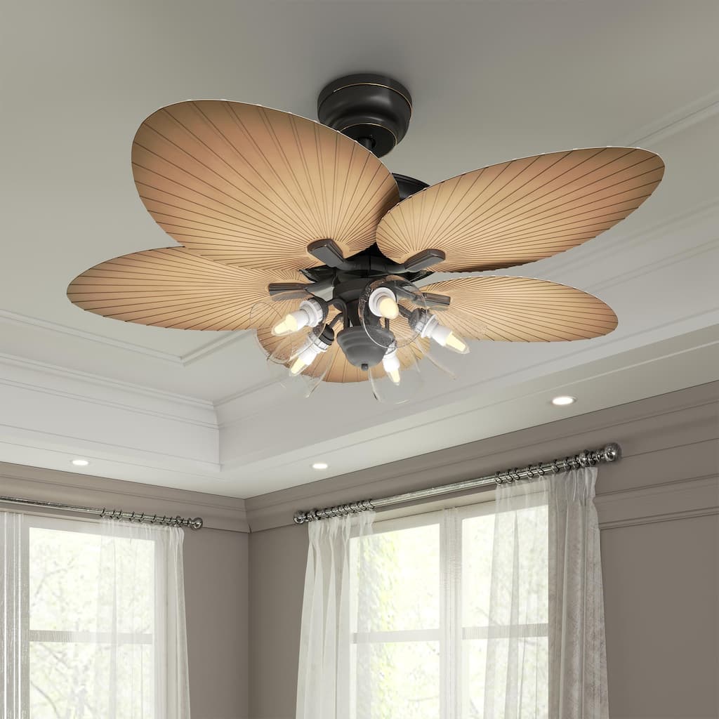 Moasis Tropical Ceiling Fans with Light and Remote, 52 Inch Palm Leaf Fanlight with Clear Seeded Glass Light Kit