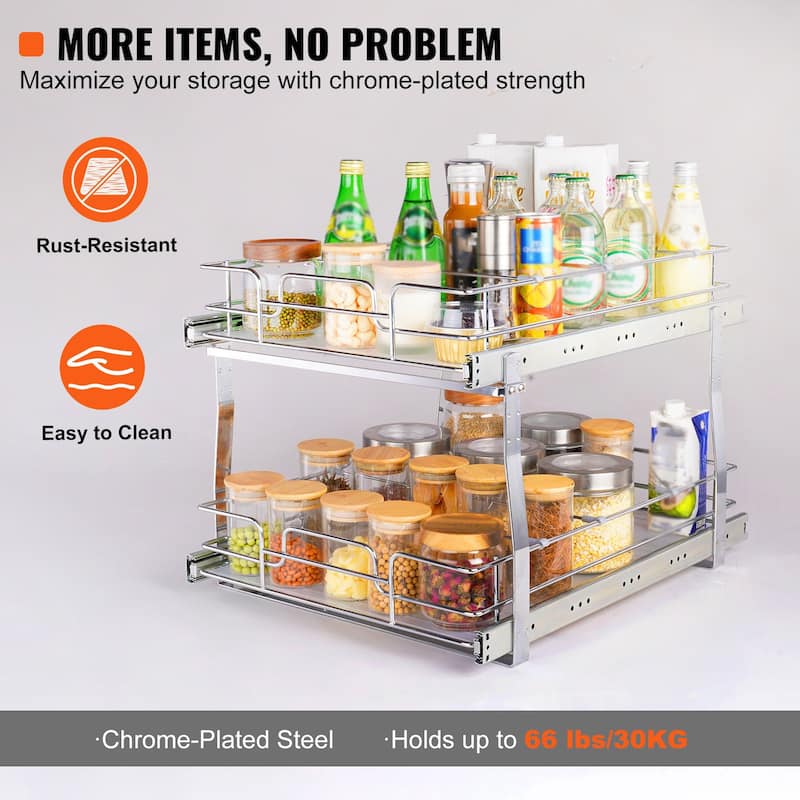 Pull Out Cabinet Organizer for Kitchen or Bathroom and Chrome Steel Shelf