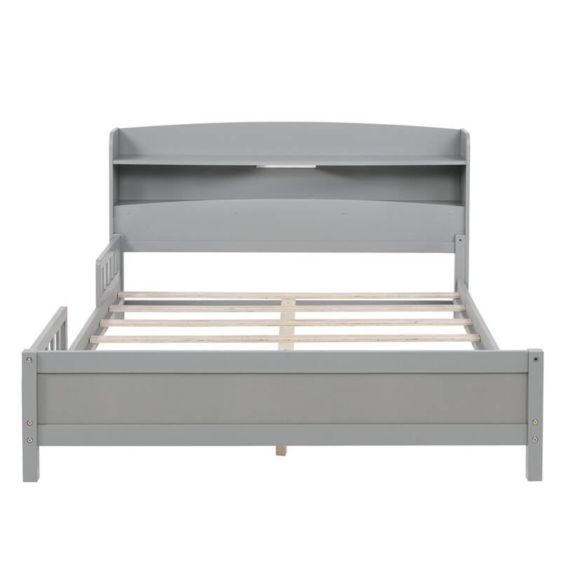 Full Pine Wood Bed with Bookcase Headboard