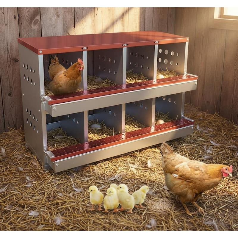 Chicken Nesting Boxes, with 8 Compartment - Red