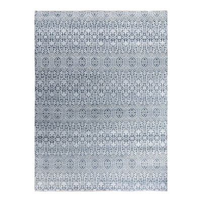 Ikat One-of-a-Kind Hand-Knotted Area Rug, Blue - 9' 1" x 12' 3"