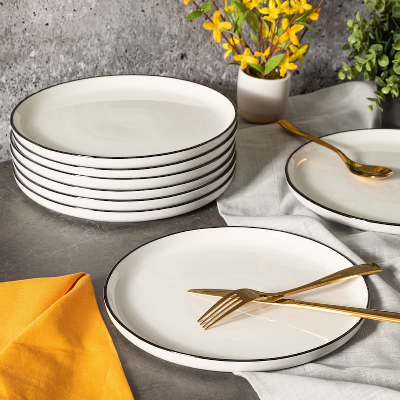 Gibson Home Oslo 8 Piece Porcelain Dinner Plate Set - Black Rim