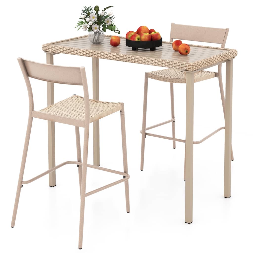 Gymax 3 Pieces Patio Bar Table Set Outdoor Bar Height Table & 2