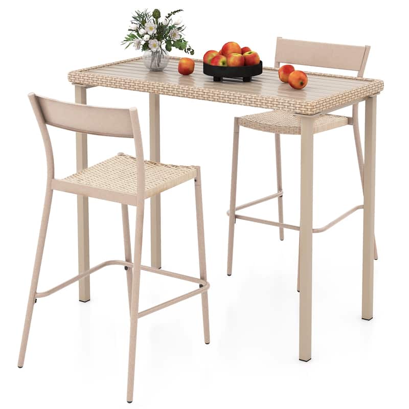 Gymax 3 Pieces Patio Bar Table Set Outdoor Bar Height Table & 2 - Brown