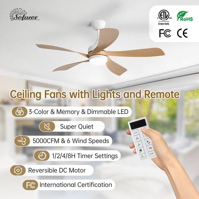 52"/66" Inch Ceiling Fan with Light,APP and Remote Control, Low Profile,Smart Optional