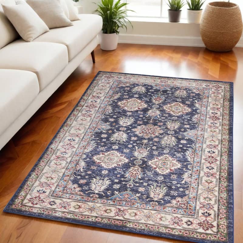 Power Loomed Distressed Non Skid Stain Resistant Low Pile Area Rug - 84' X '60' X '0.25 - Oxford Blue - Rectangle