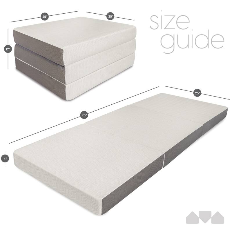 Milliard 4-inch Tri Folding Mattress (25"x 75") w/ removable cover