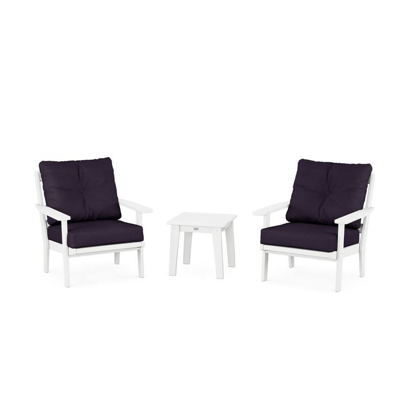 POLYWOOD Oxford 3-Piece Deep Seating Set - White/Navy Linen