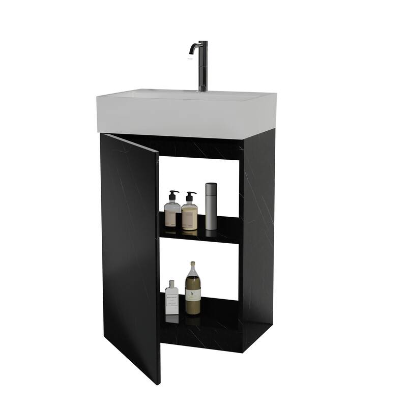 GDFStudio - Harper Elegant 20" Marble-Patterned Freestanding Bathroom Vanity with Ceramic Sink