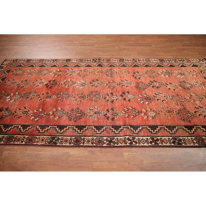 Hand Knotted Oriental 100% Wool Carpet Traditional All-Over Red Qashqai Area Rug - 9' 10'' X 4' 8''