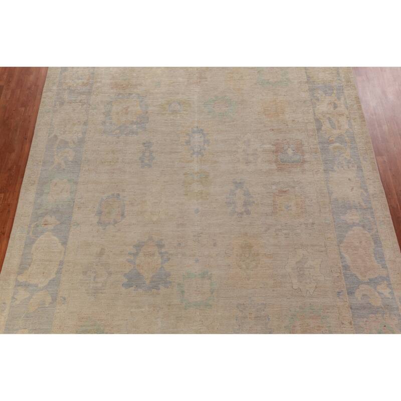Hand Knotted Oriental 100% Wool Carpet Transitional All-Over Beige & Ivories Oushak Area Rug - 13' 8'' X 10' 1''