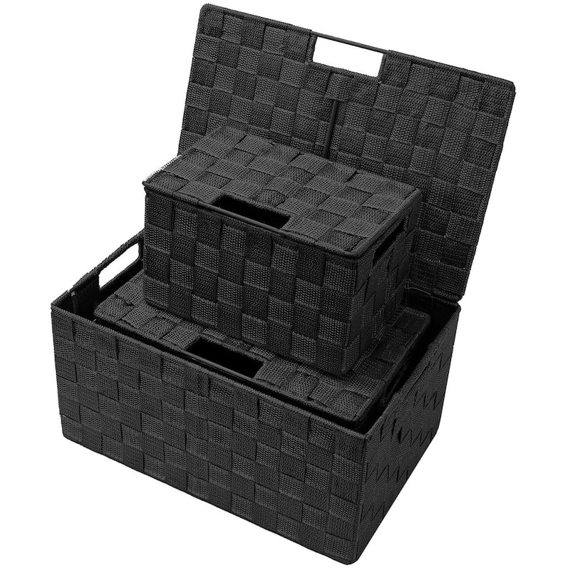 Weave Stackable Basket Set, 3 Pieces (Black)