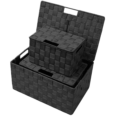 Weave Stackable Basket Set, 3 Pieces (Black)