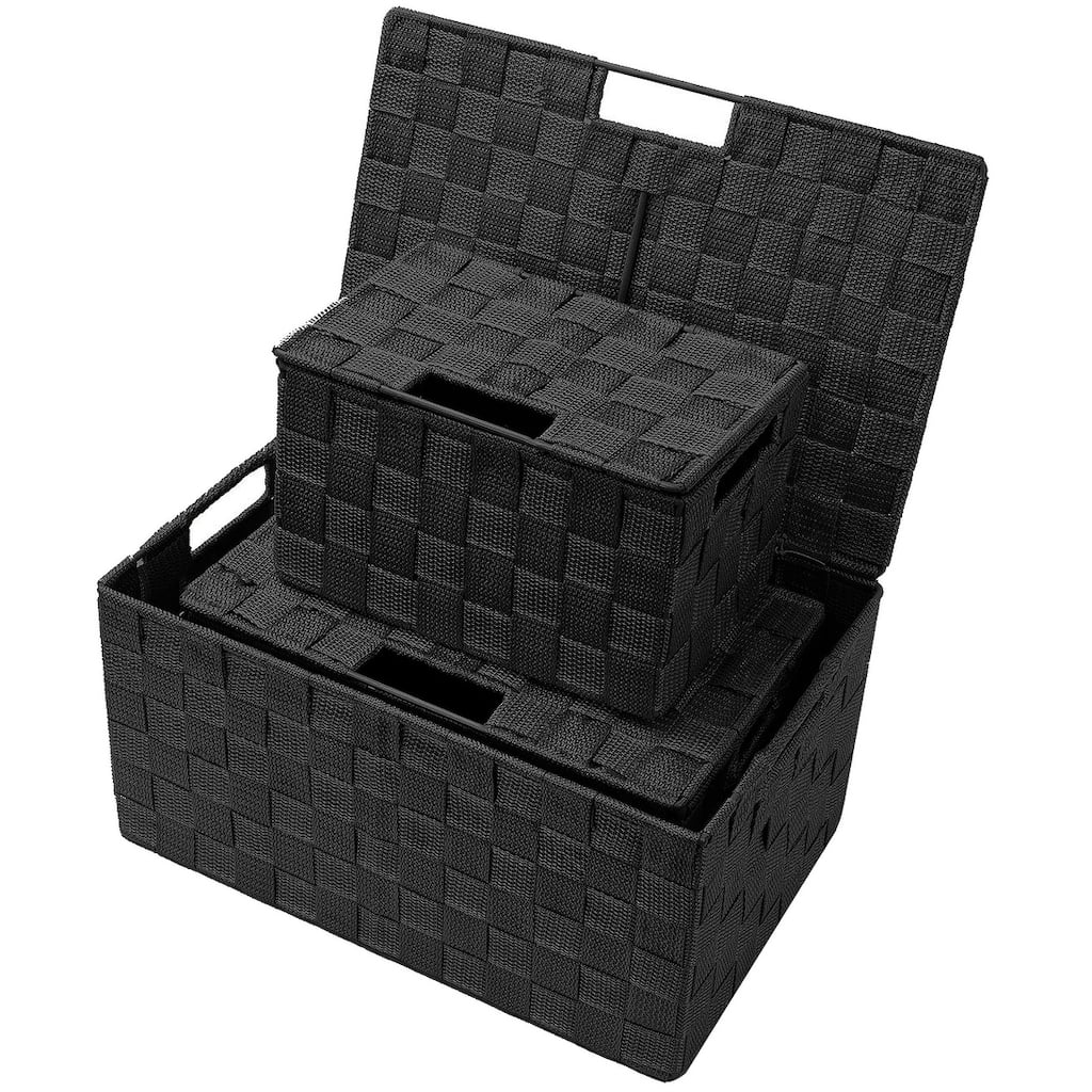 Weave Stackable Basket Set, 3 Pieces (Black)