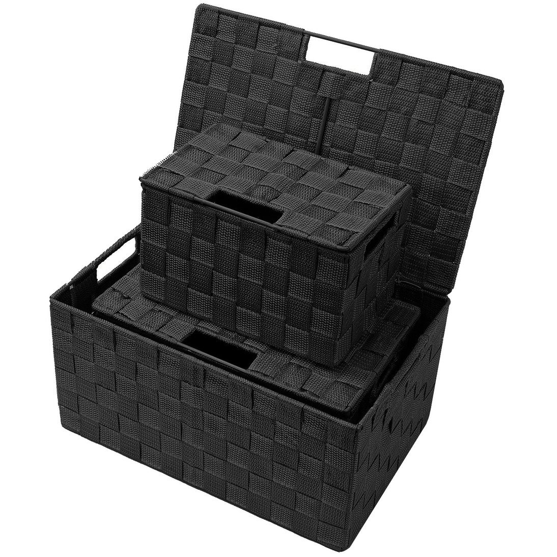 Weave Stackable Basket Set, 3 Pieces (Black)