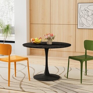 Modern Round Dining Table with Black Printed Marble Table Top - Bed ...