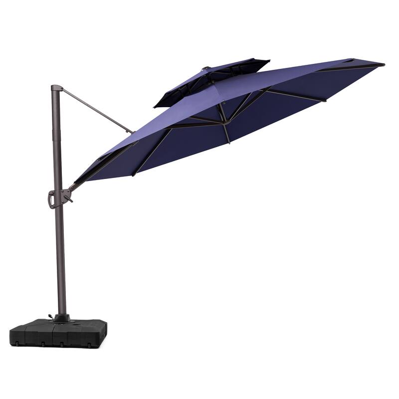 VredHom Dual Wind Vent Offset Cantilever Patio Umbrella with Base