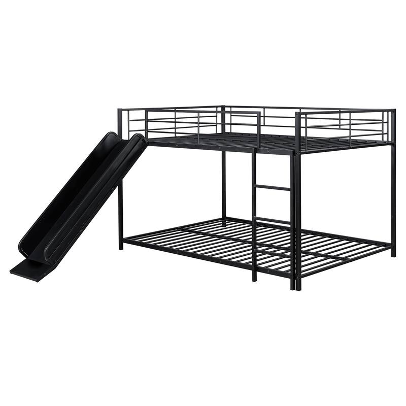 Metal Bunk Bed with Slide and Guardrails for Kids, Boys and Girls, Bedroom