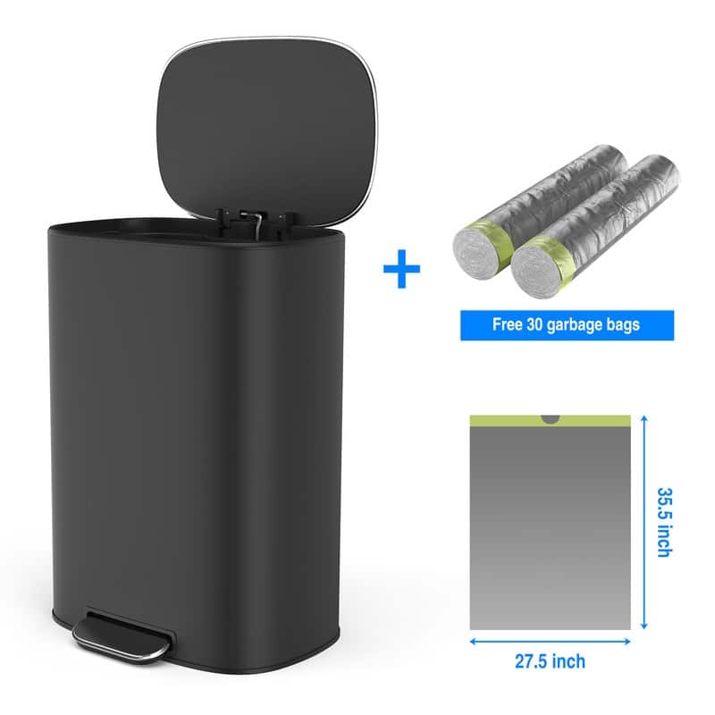 Black Grey 13 Gallon 50L Step-on Kitchen Trash Can with Soft Close for Home,Office