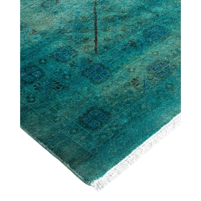 Overton Handknotted Wool Vintage Inspired Contemporary Overdyed Light Blue Area Rug - 14' 4" x 12' 4"