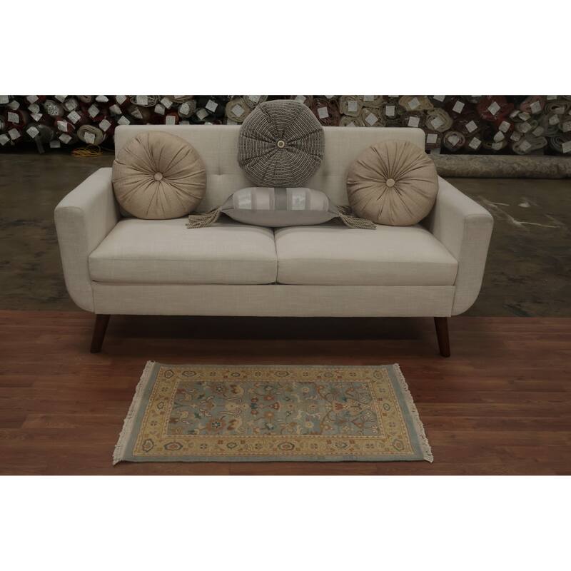 Hand Knotted Oriental 100% Wool Carpet Traditional Floral Navy Blue & Blues Ziegler Area Rug - 3' 2'' X 1' 11''