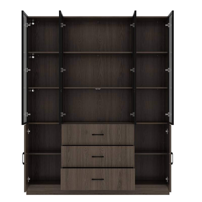 LED-Lit Wood Grain Cabinet - Configurable Storage for Home or Office