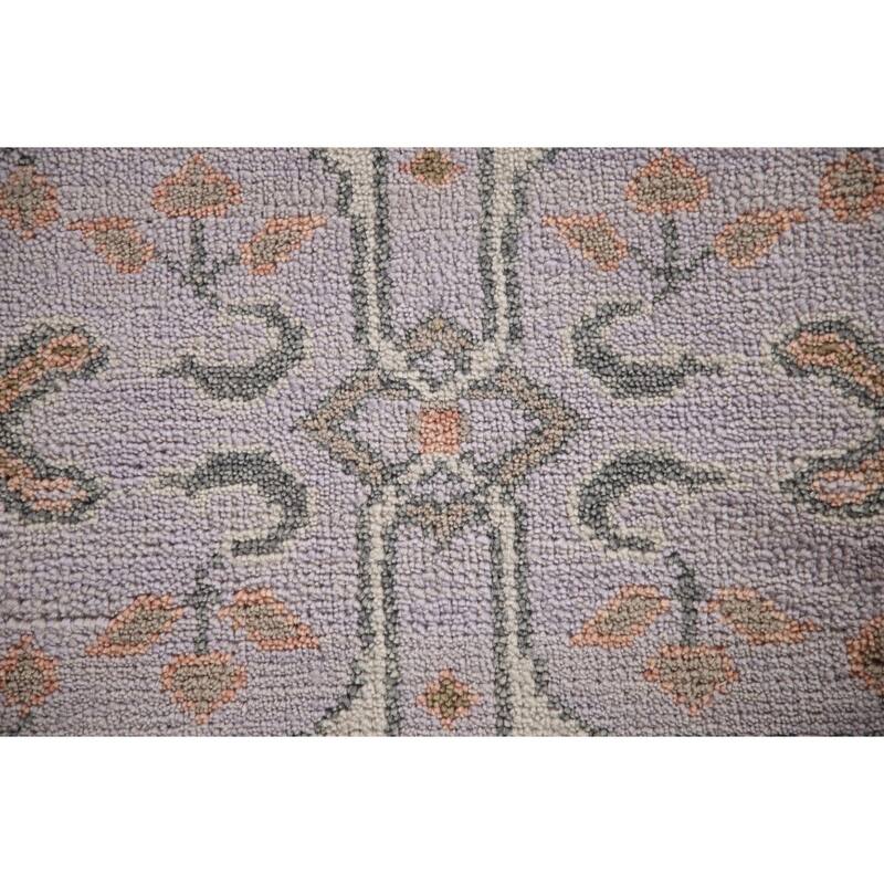 Floral Grey Oushak Runner Rug Hand-knotted Wool Carpet - 2'7"x 7'10"