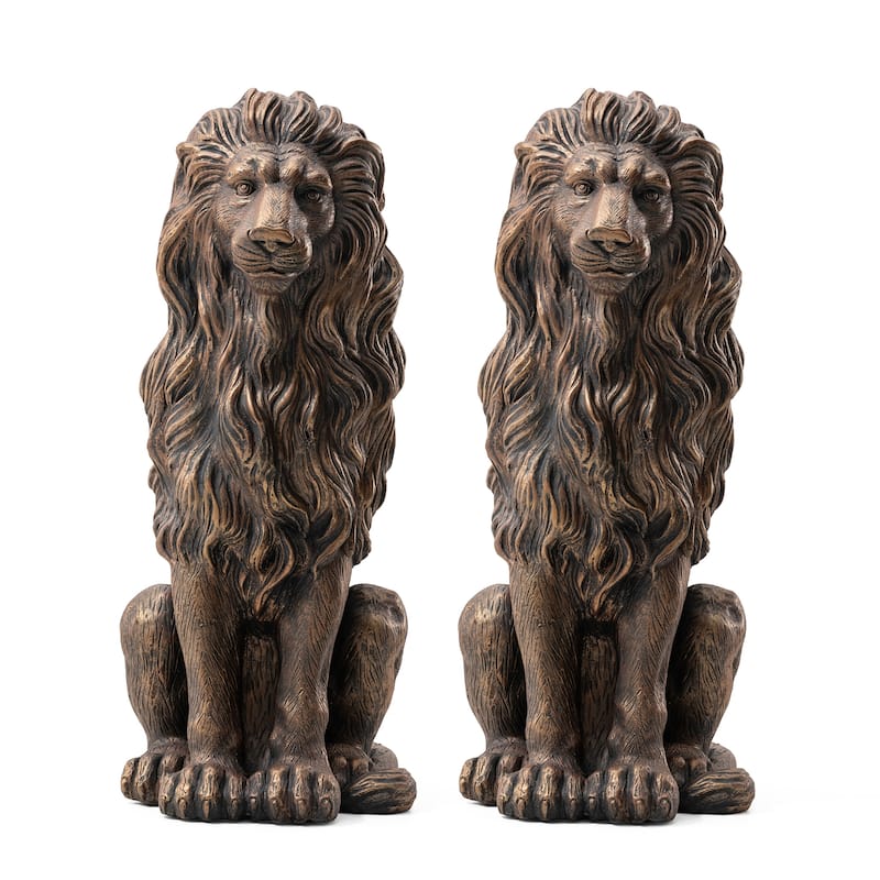 Glitzhome Set of 2 MGO Majestic Sitting Guardian Lion Statues Porch Sculpture Outdoor Indoor