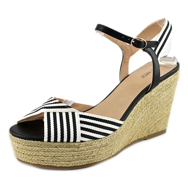 Nine West Breeze Women Open Toe Canvas Black Wedge Sandal