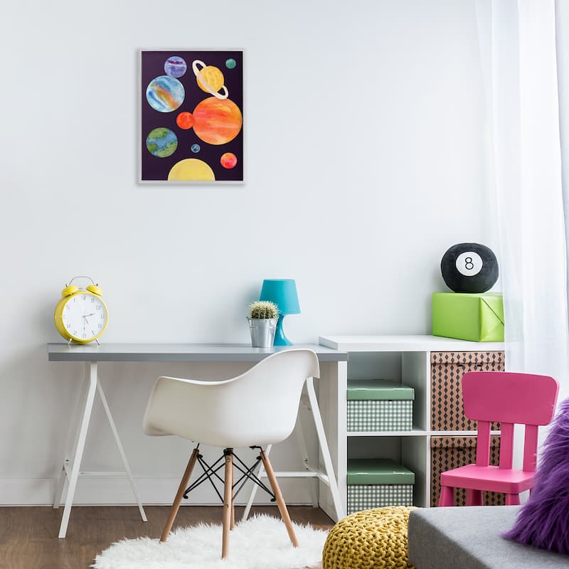 Stupell Watercolor Planets on Black Framed Giclee Art Design By Corinne Rose Designs