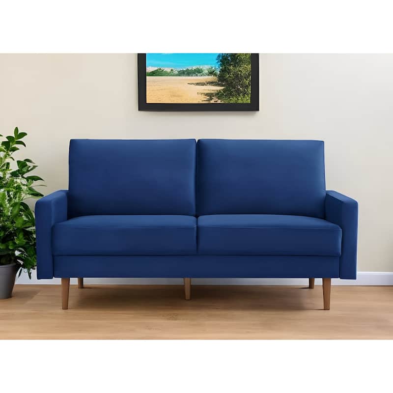 HomeRoots 69" Blue Velvet Sofa With Dark Brown Legs - 69