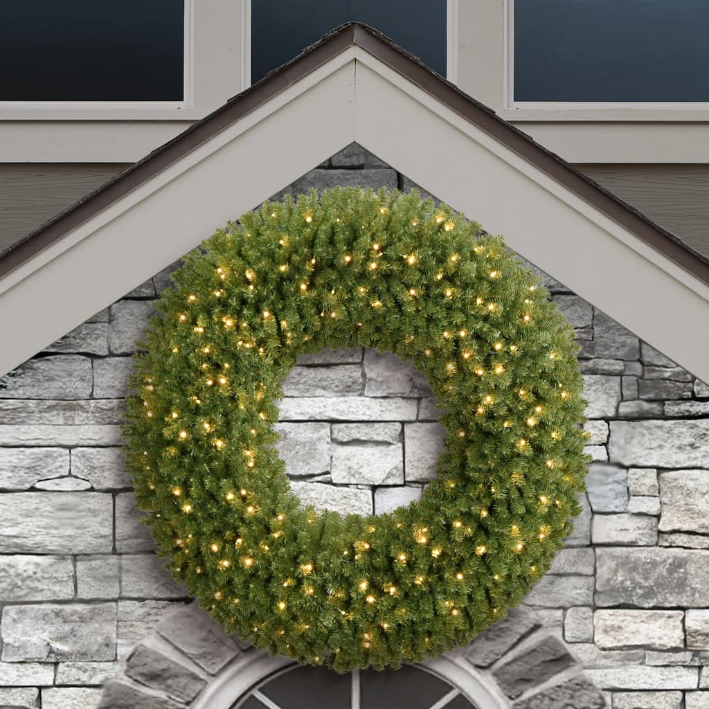 Pre-Lit Spruce Artificial Christmas Wreath - 60" - Warm White LED Lights
