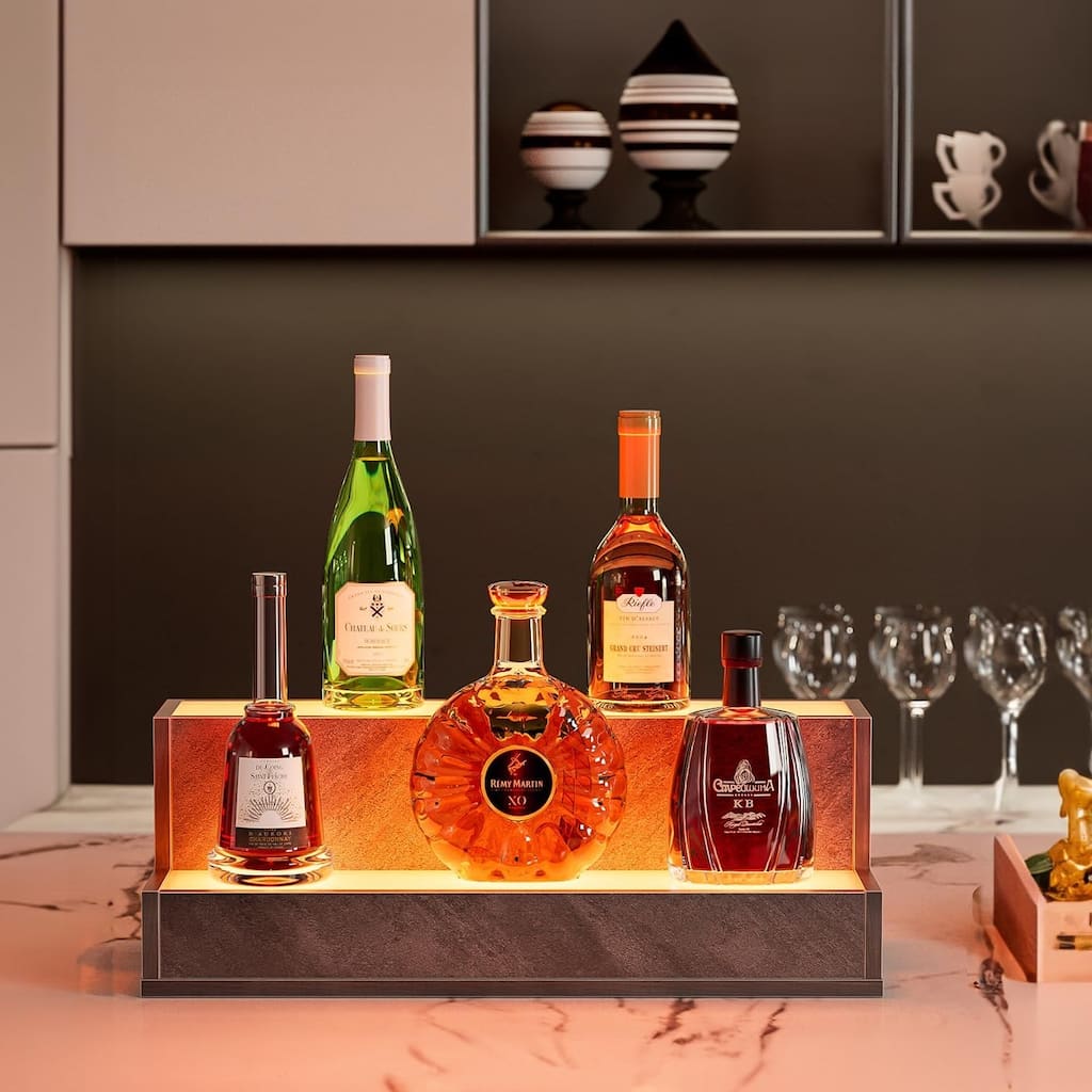 Bar Display Shelf, Freestanding Holding Bottles for Home Bar, LED Lighted Liquor Bottle Display Shelf with Remote Control