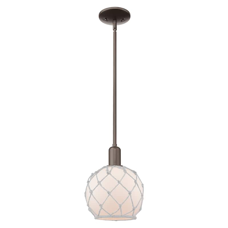 Innovations Lighting Endless Possibilities Arcadia - Farmhouse Rope - 1 Light 8" Stem Hung Mini Pendant - White Glass with White Rope/Oil Rubbed Bronze