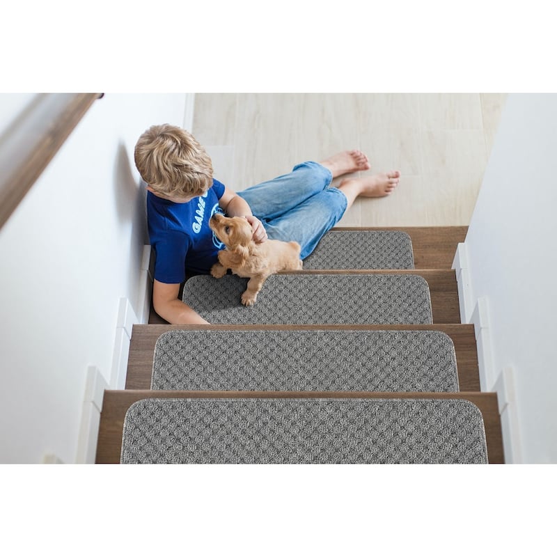 Indoor Non Slip Stair Treads and Landing Mats - White - Set of 13