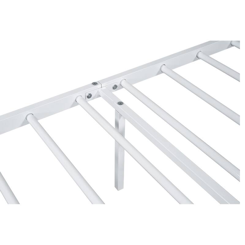 Modern Full Size Metal Bed with White Finish, Mattress Ready