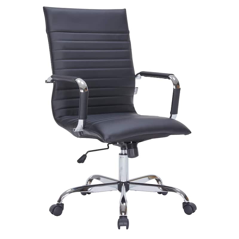 Harris High-Back Leather Executive Office Chair with Metal Frame, Adjustable Height, Tilt Lock, and Swivel for Home/Workspace - Black
