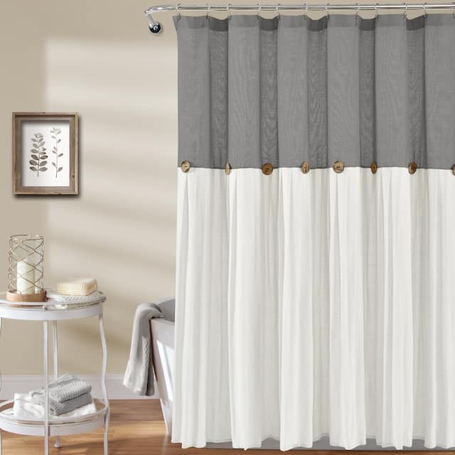 Lush Decor Linen Button Shower Curtain - Dark Gray - 72" x 72"