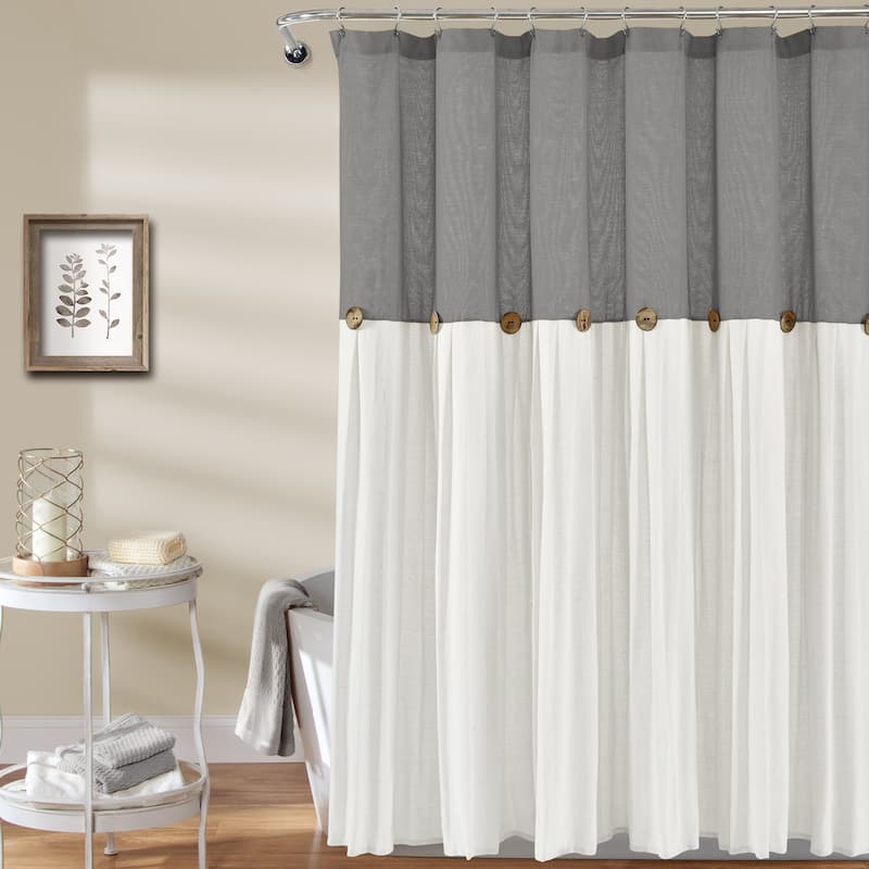 Lush Decor Two-tone Linen Button Shower Curtain - Dark Gray - 72" x 72"