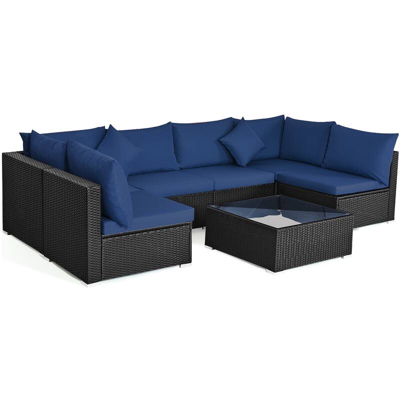 7 PCS Patio Furniture Set Outdoor Conversation Set with Coffee Table - Navy